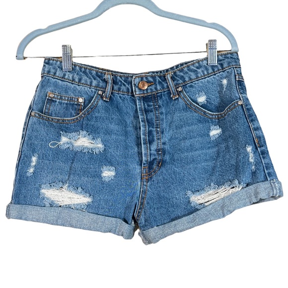 Forever 21 High Rise Distressed Button Fly Medium Wash Jean Shorts Size … - Picture 11 of 11